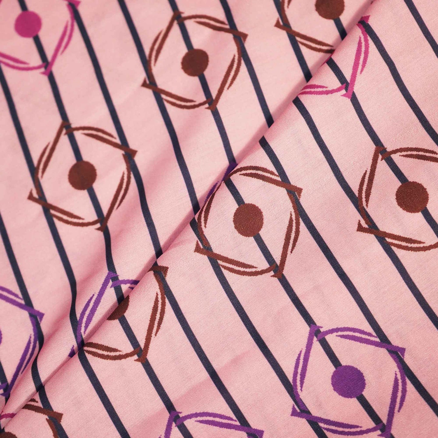 Pink Multicolor Stripes Print Muslin Fabric MTF-26514