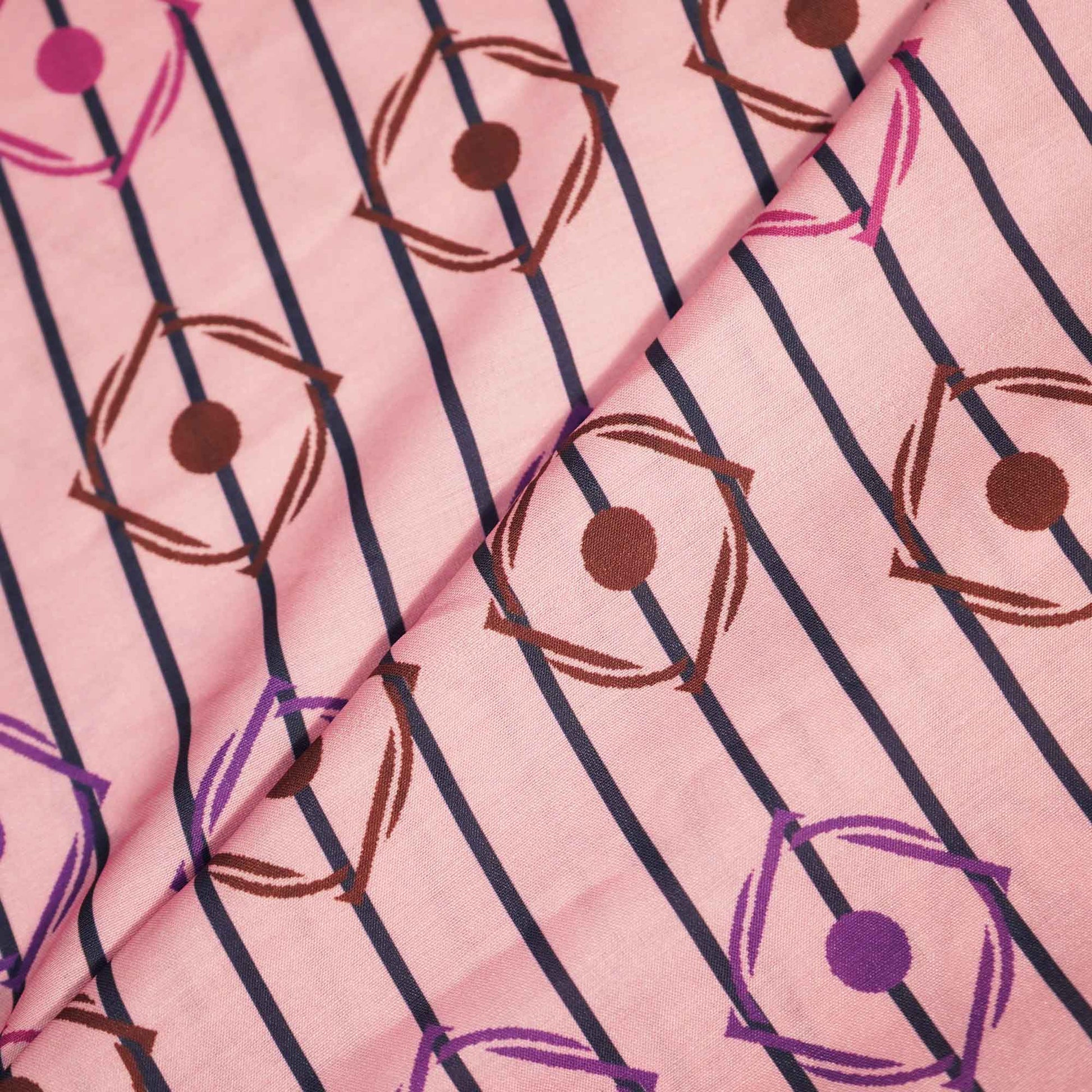 Pink Multicolor Stripes Print Muslin Fabric MTF-26514