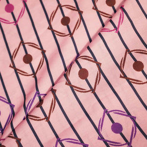 Pink Multicolor Stripes Print Muslin Fabric MTF-26514