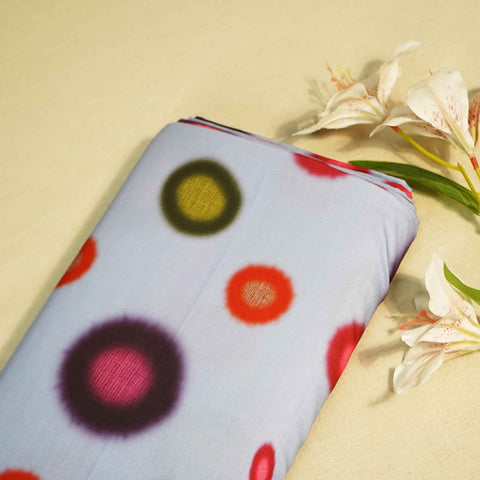 Powder Blue Multicolor Polka Dot Print Muslin Fabric MTF-26515