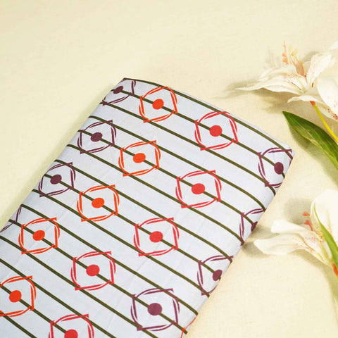 Powder Blue Multicolor Stripes Print Muslin Fabric MTF-26516