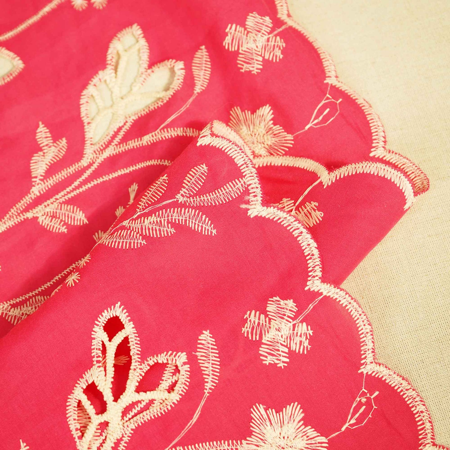 Magenta Floral Hakoba Embroidery Cotton Fabric CF-26519