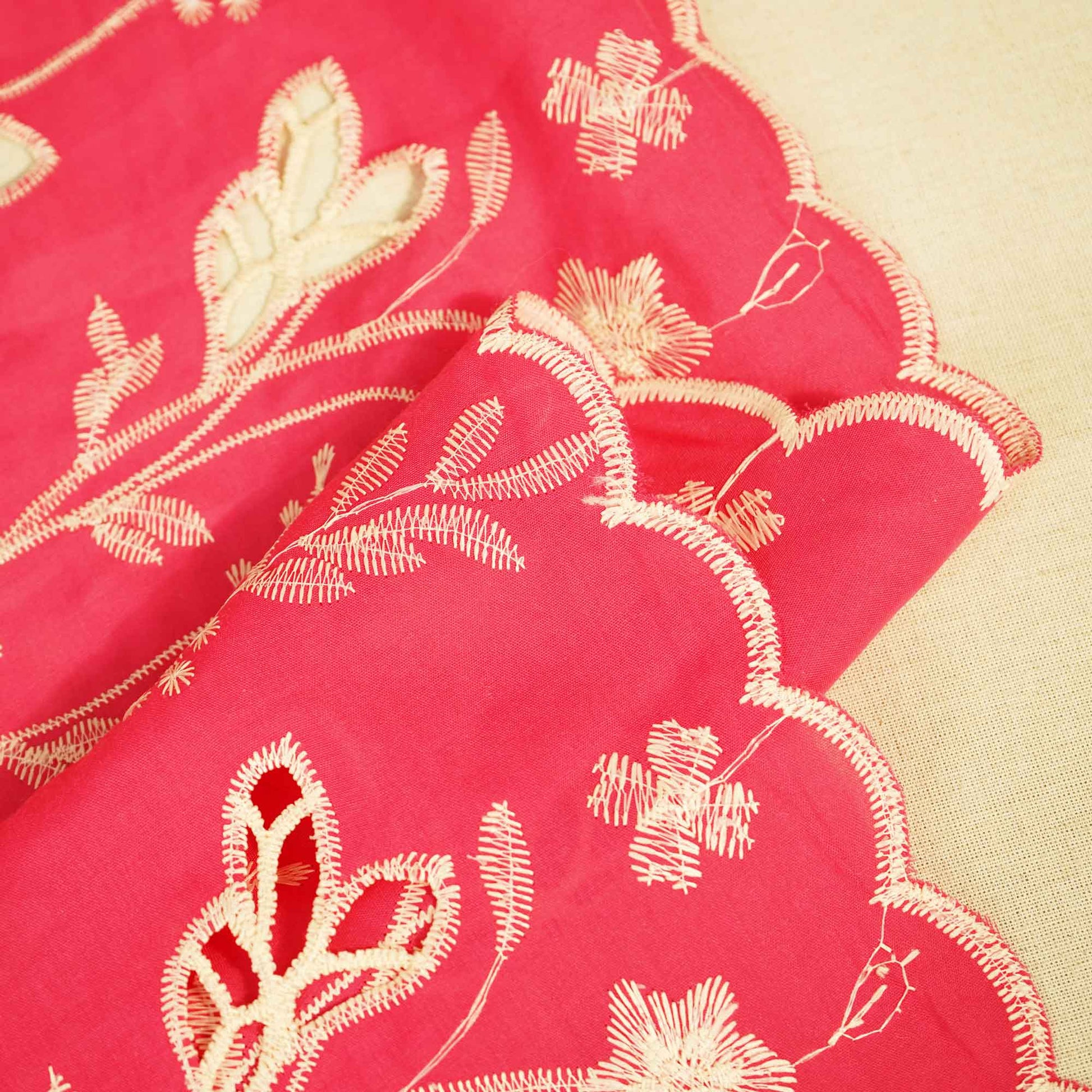 Magenta Floral Hakoba Embroidery Cotton Fabric CF-26519