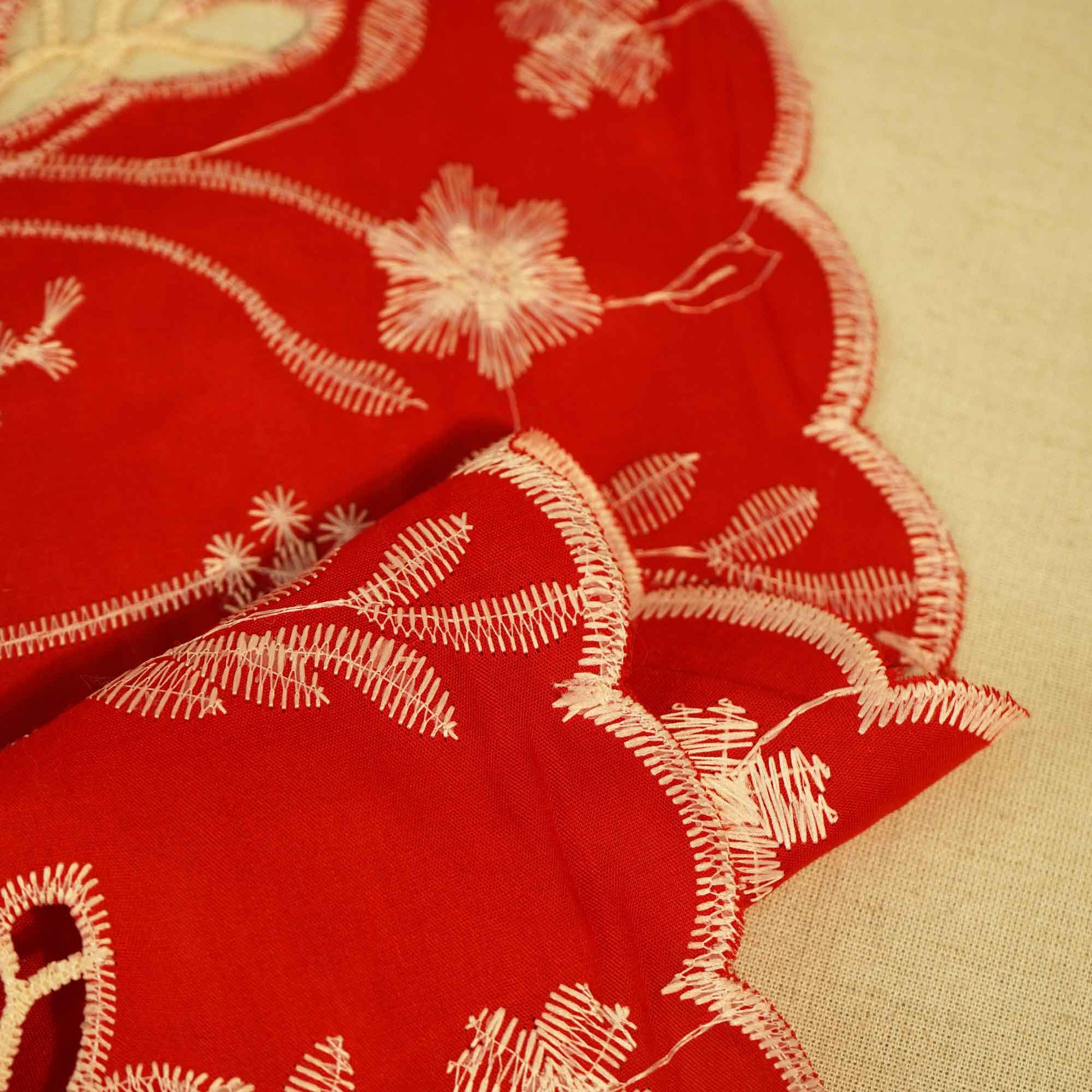 Red Floral Hakoba Embroidery Cotton Fabric CF-26520