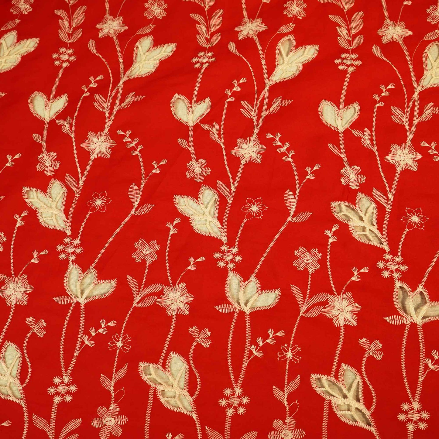Red Floral Hakoba Embroidery Cotton Fabric CF-26520
