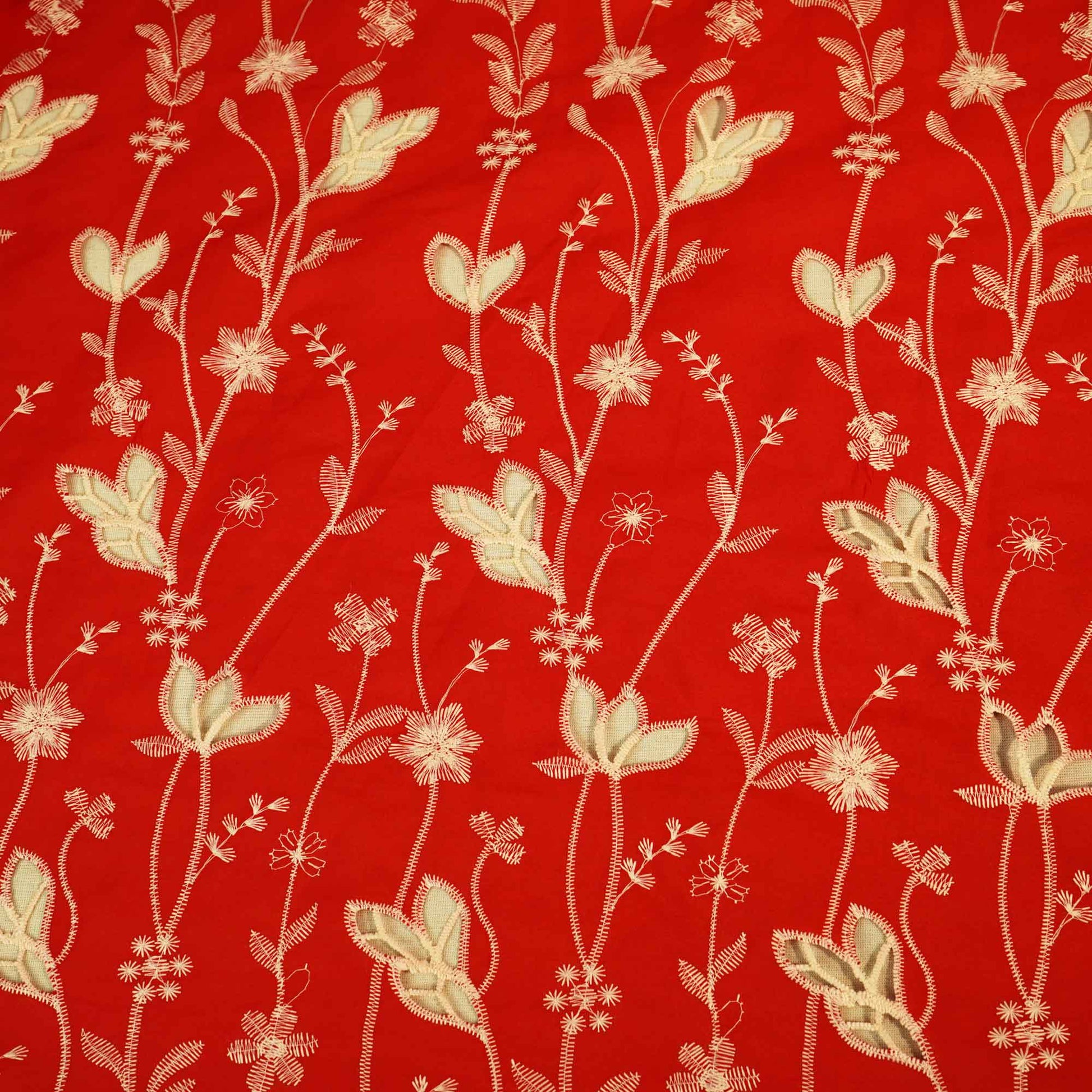 Red Floral Hakoba Embroidery Cotton Fabric CF-26520