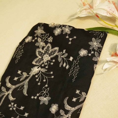 Black Floral Hakoba Embroidery Cotton Fabric CF-26522
