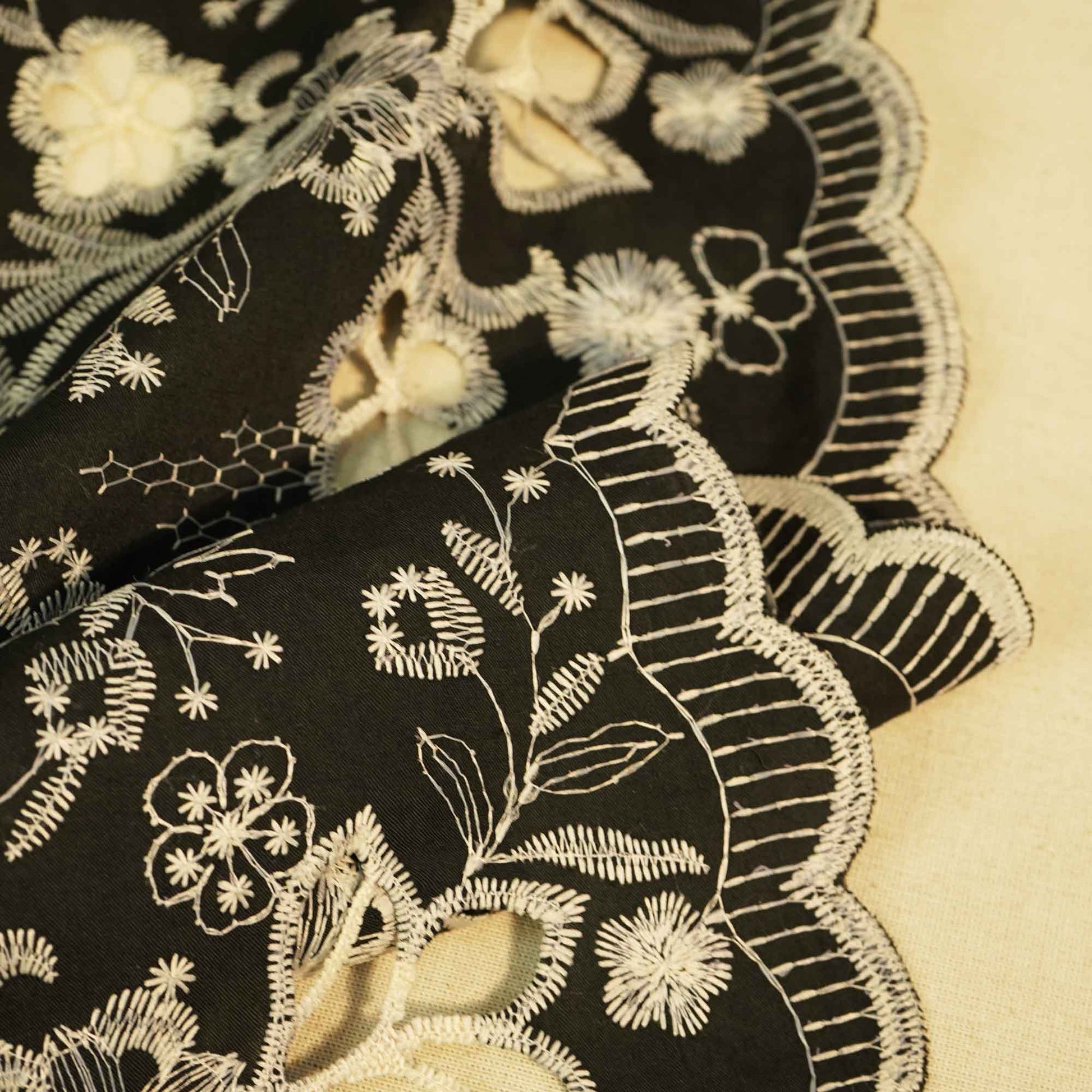 Black Floral Hakoba Embroidery Cotton Fabric CF-26522