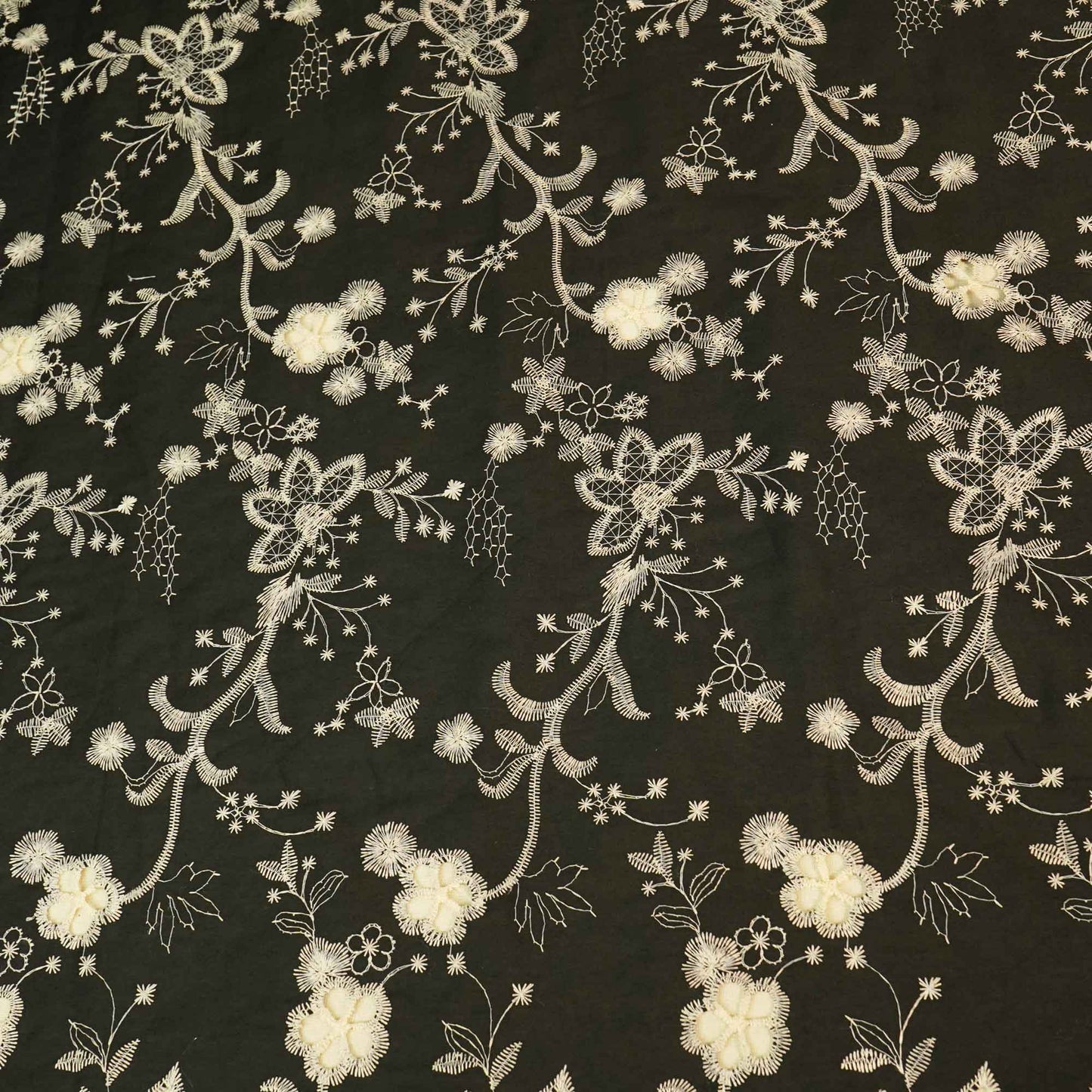 Black Floral Hakoba Embroidery Cotton Fabric CF-26522