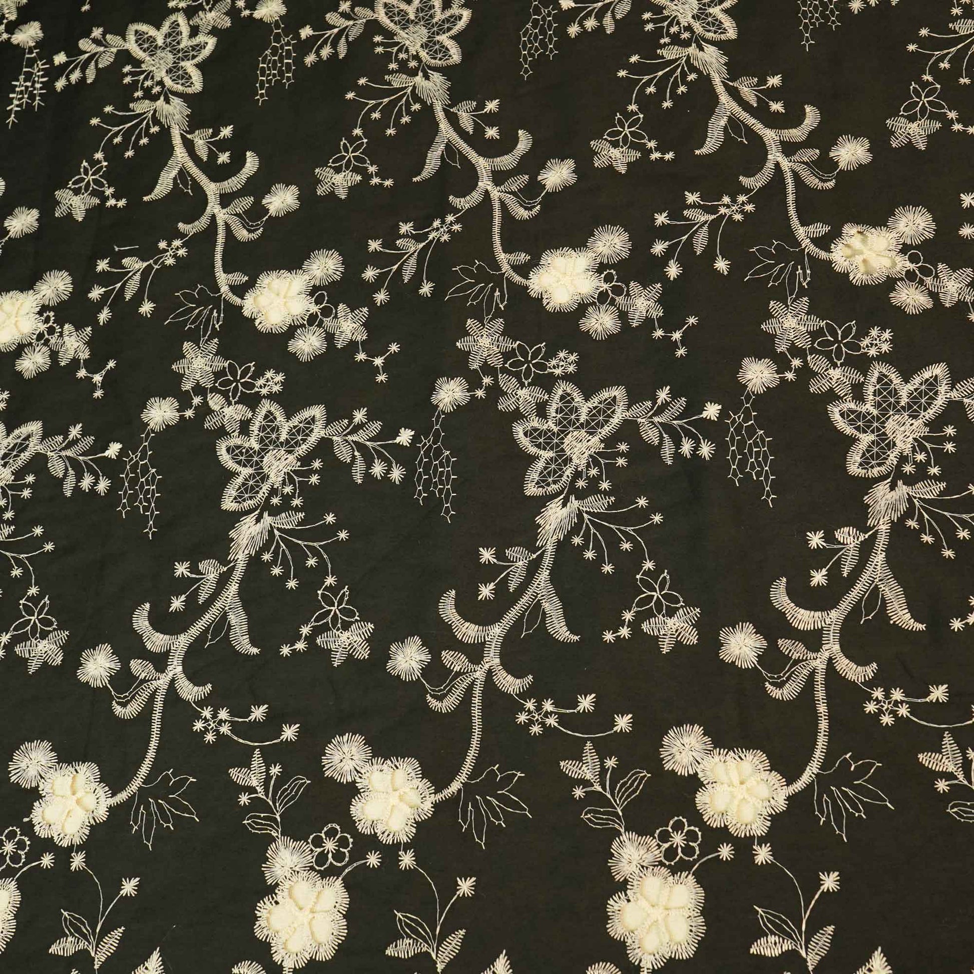 Black Floral Hakoba Embroidery Cotton Fabric CF-26522
