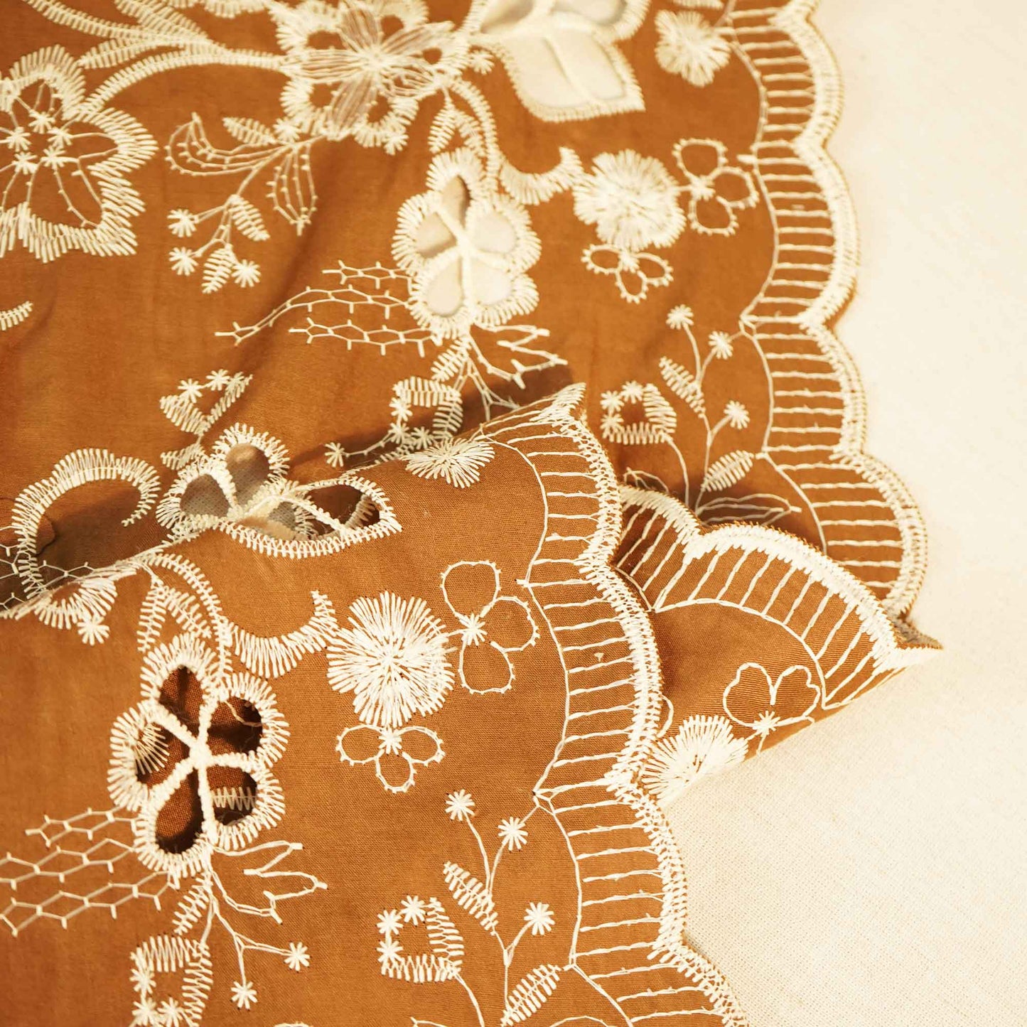 Brown Floral Hakoba Embroidery Cotton Fabric CF-26524