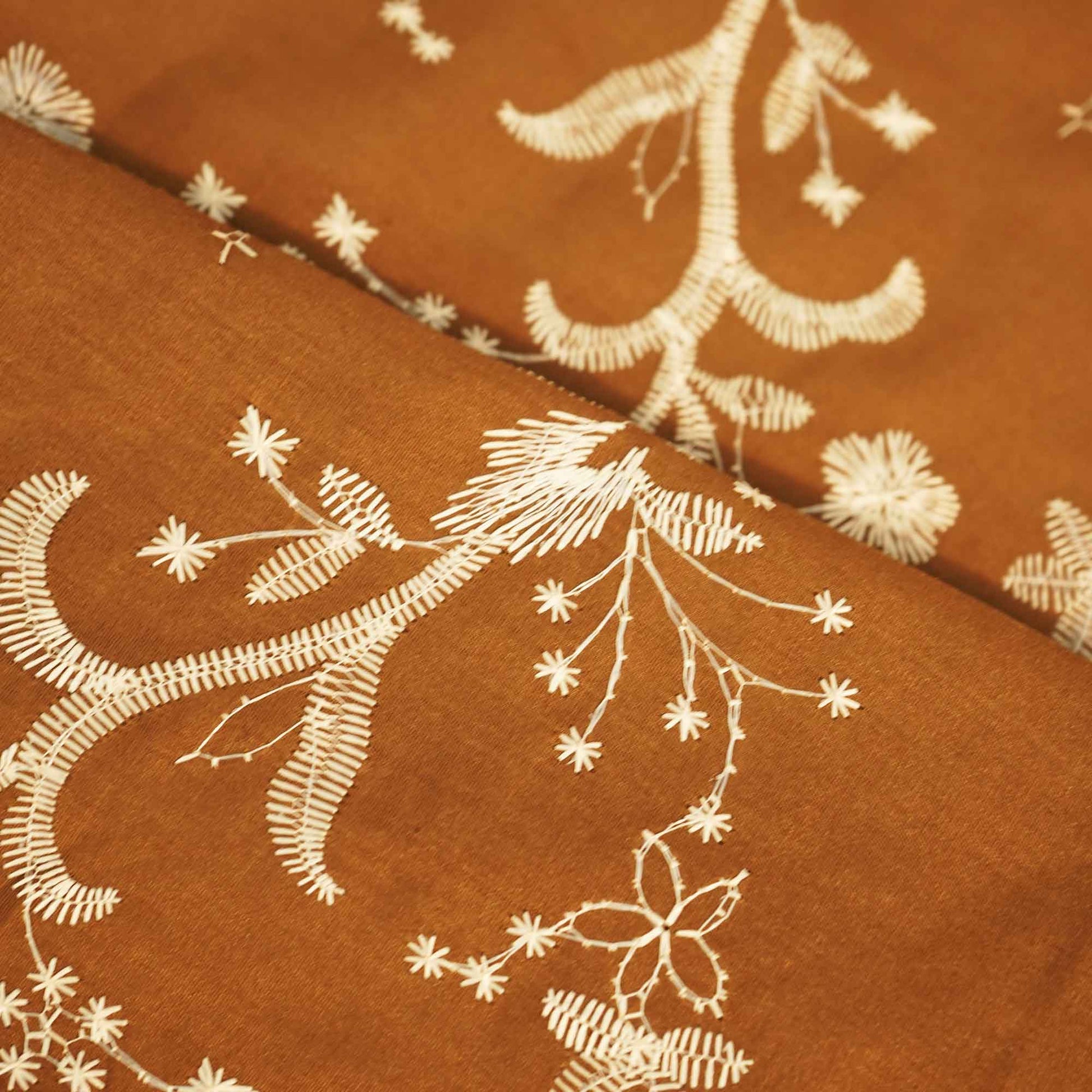 Brown Floral Hakoba Embroidery Cotton Fabric CF-26524