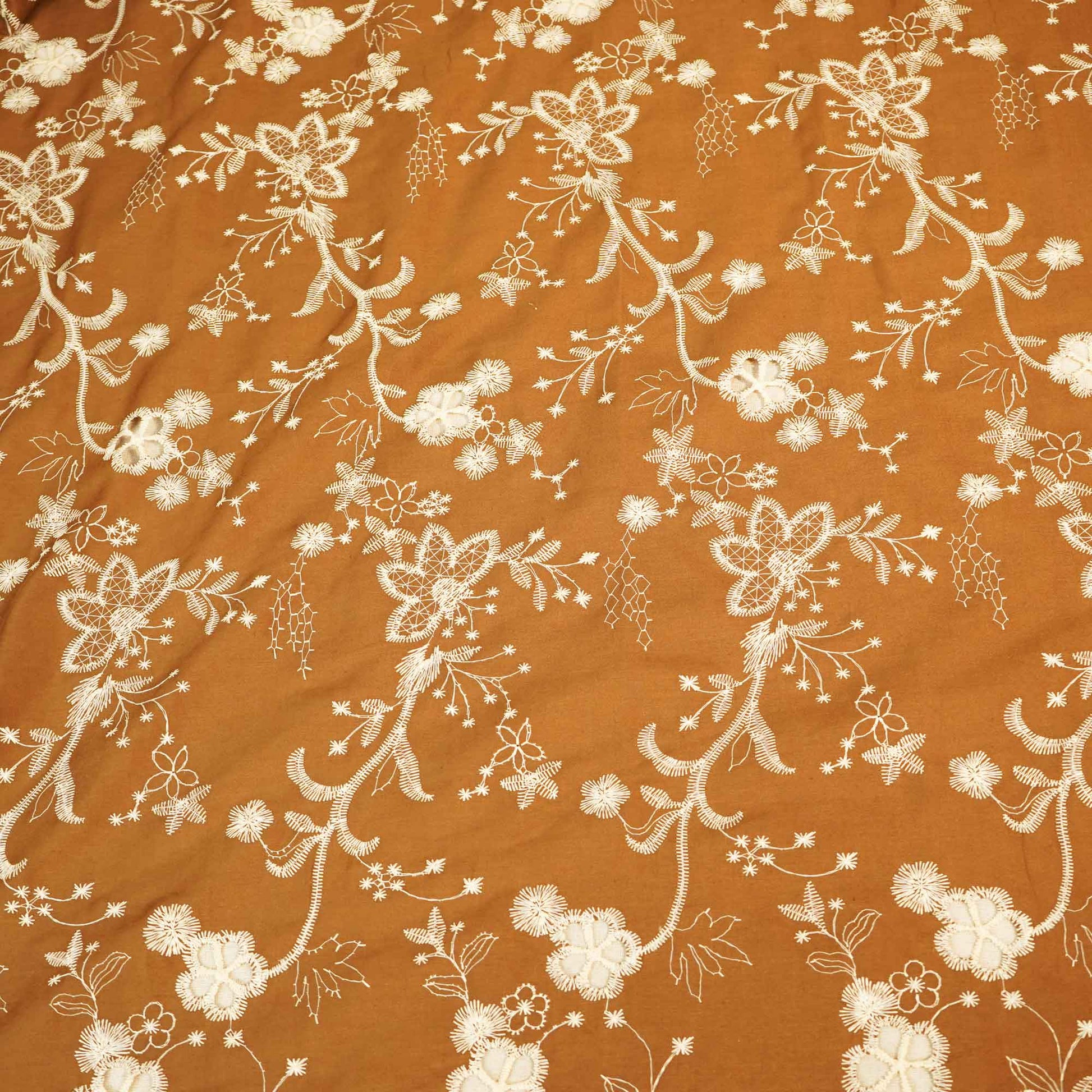 Brown Floral Hakoba Embroidery Cotton Fabric CF-26524