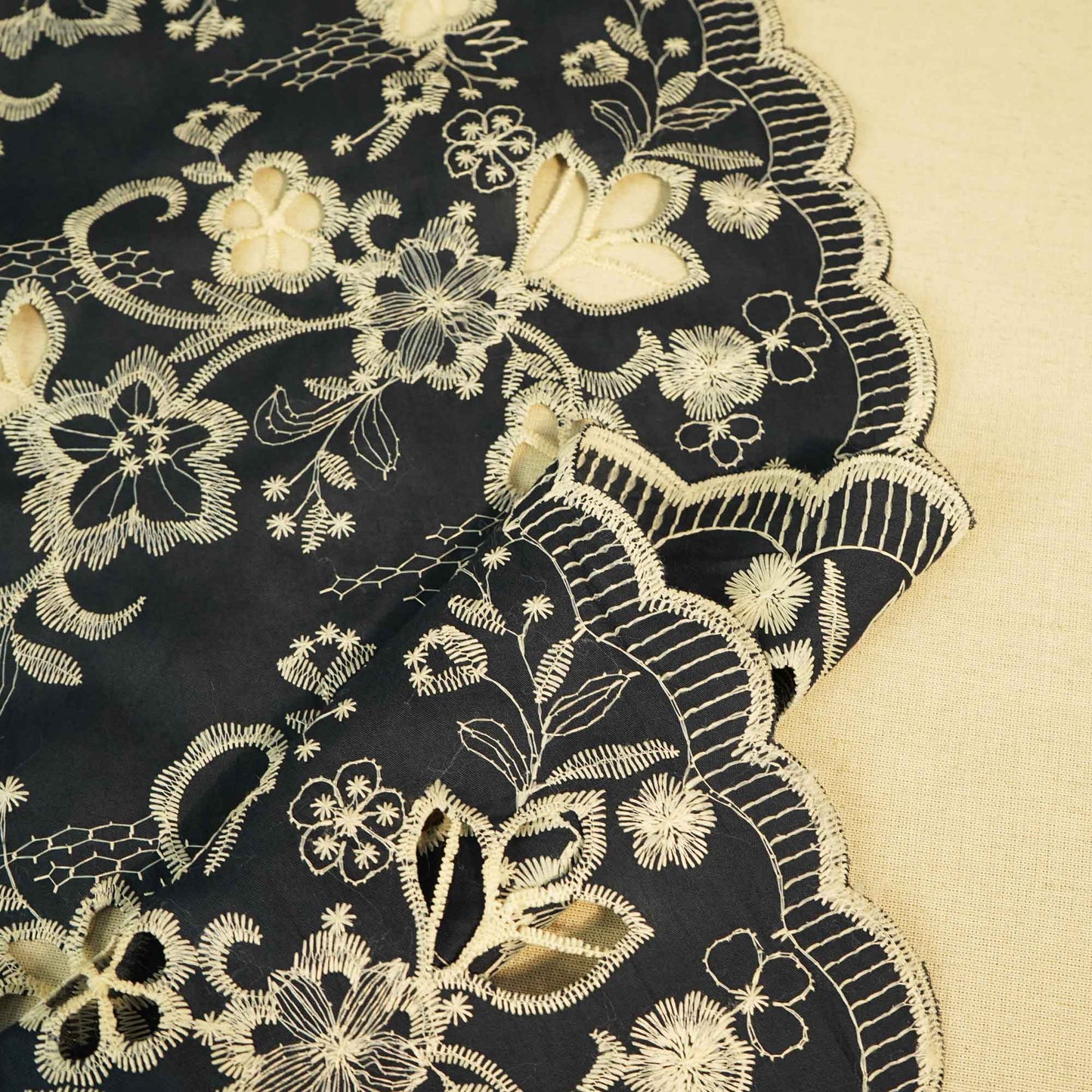 Navy Blue Floral Hakoba Embroidery Cotton Fabric CF-26525