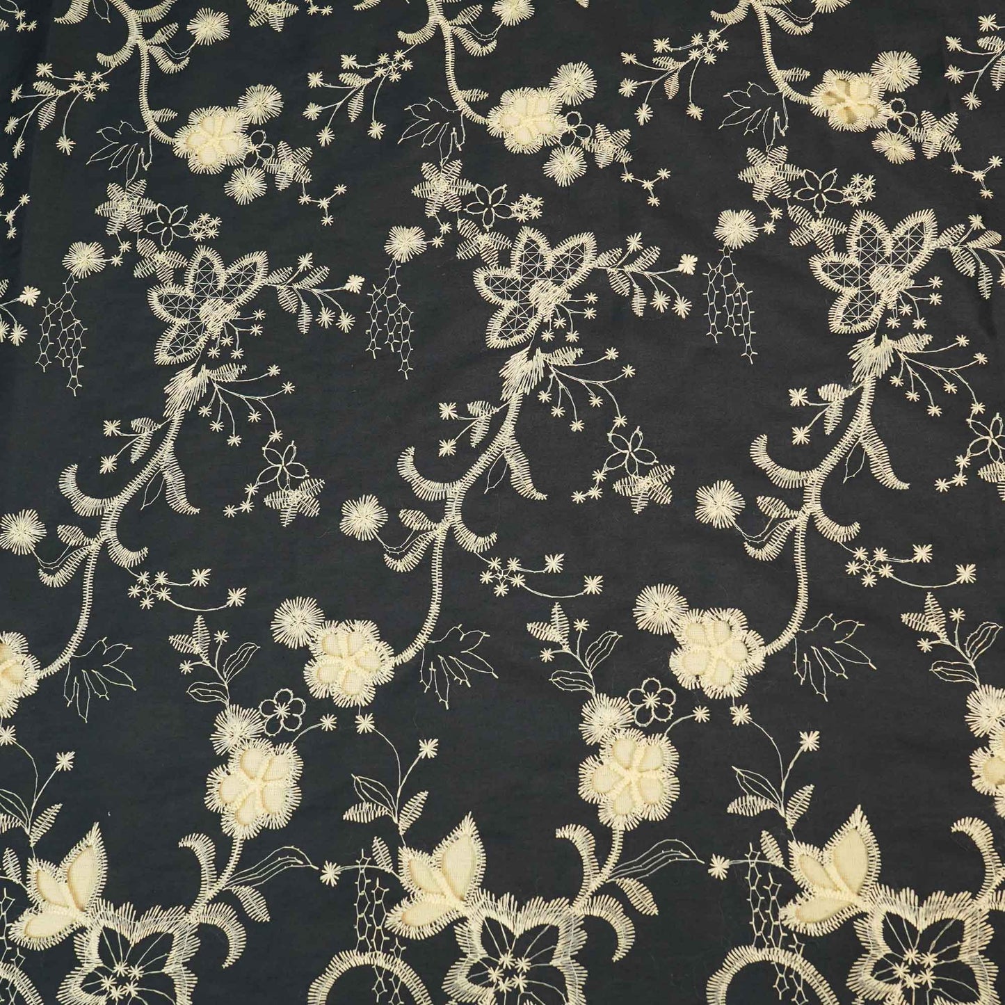 Navy Blue Floral Hakoba Embroidery Cotton Fabric CF-26525