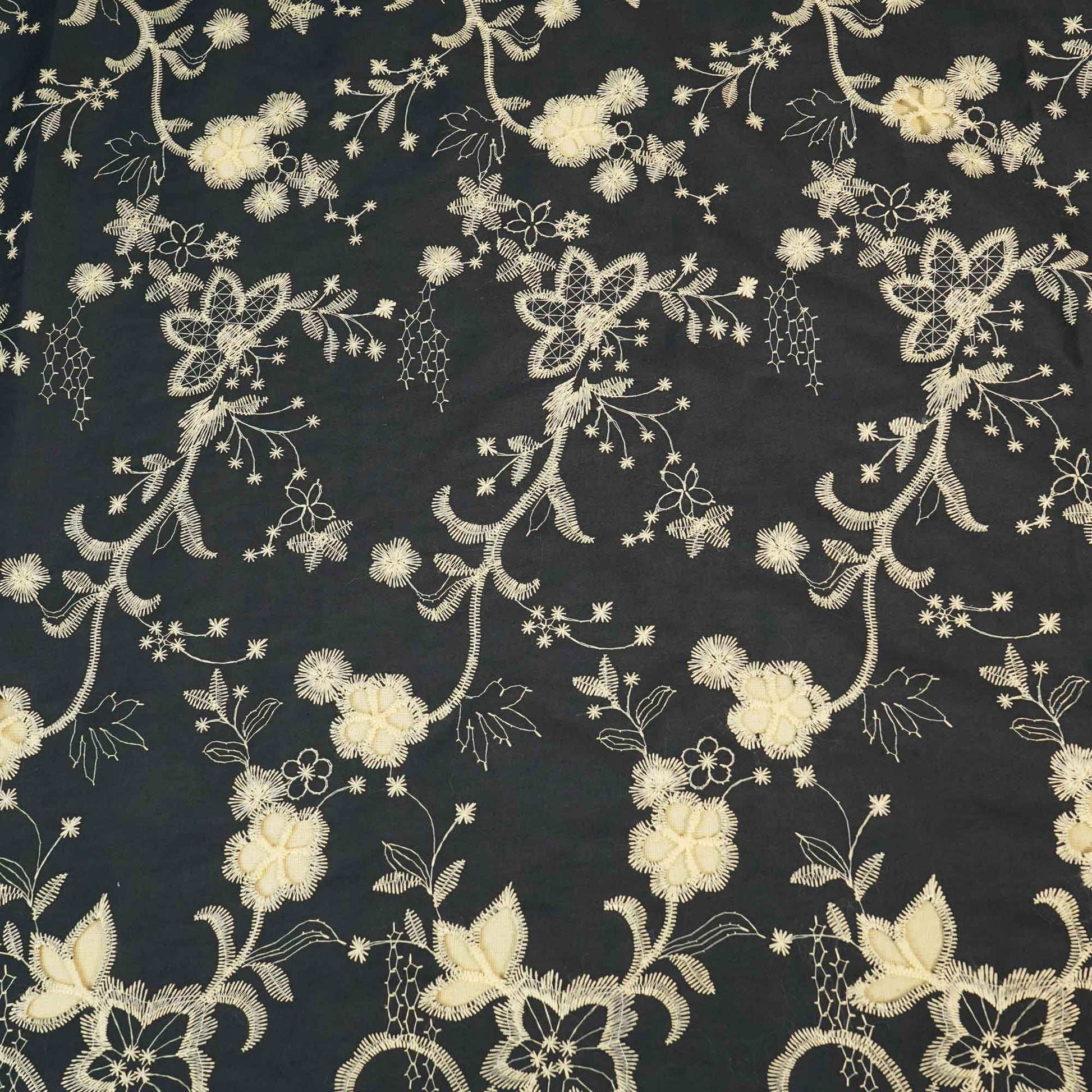 Navy Blue Floral Hakoba Embroidery Cotton Fabric CF-26525