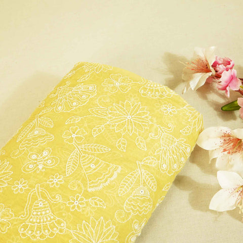 Lime Green Floral Thread Embroidery Chanderi Fabric WI-26527
