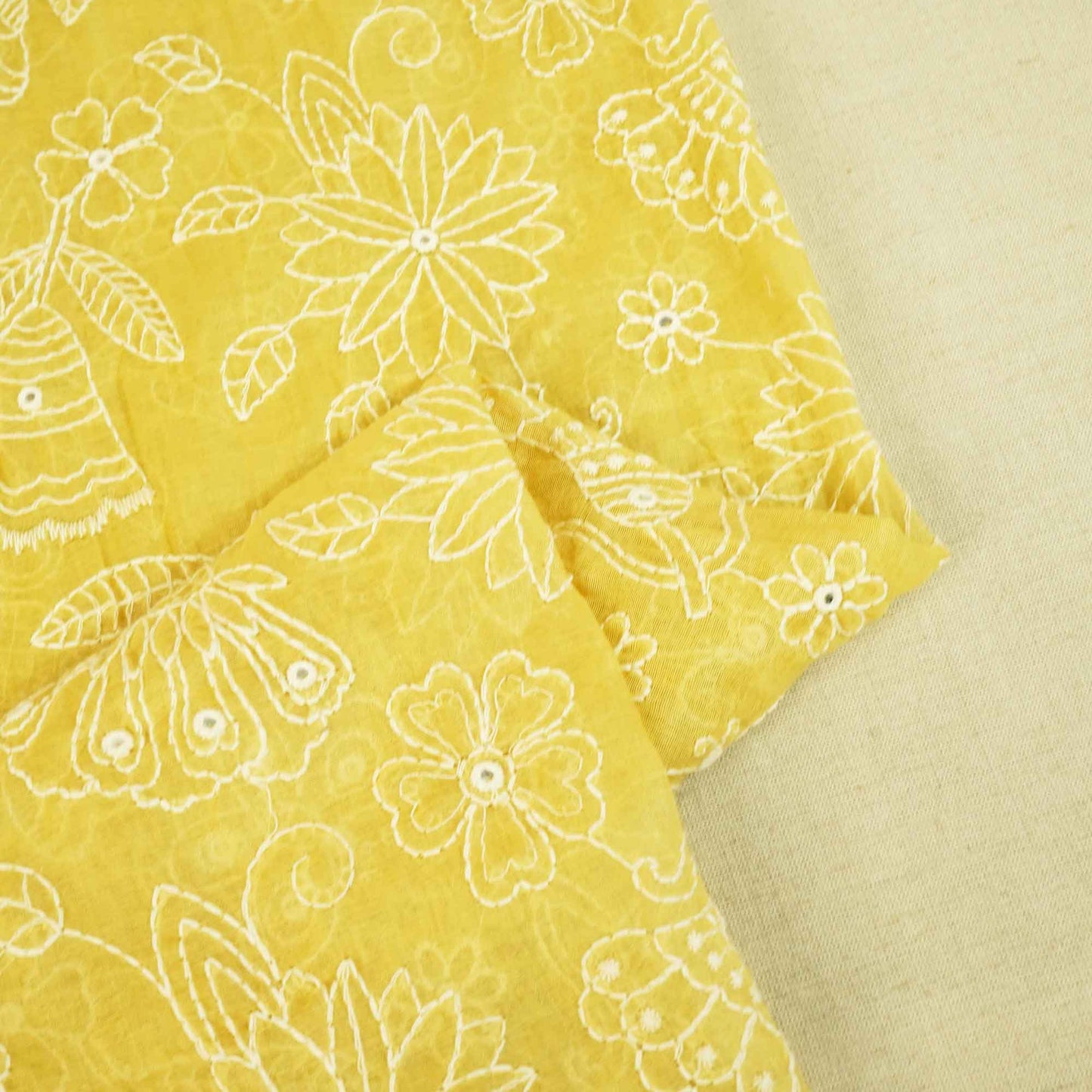 Lime Green Floral Thread Embroidery Chanderi Fabric WI-26527