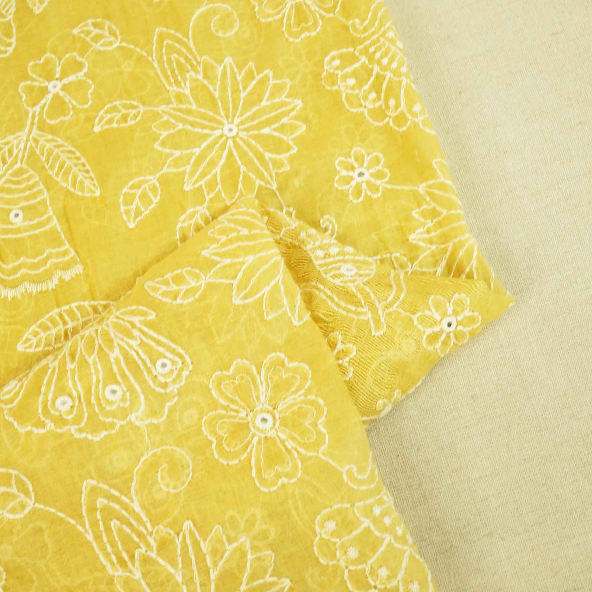 Lime Green Floral Thread Embroidery Chanderi Fabric WI-26527