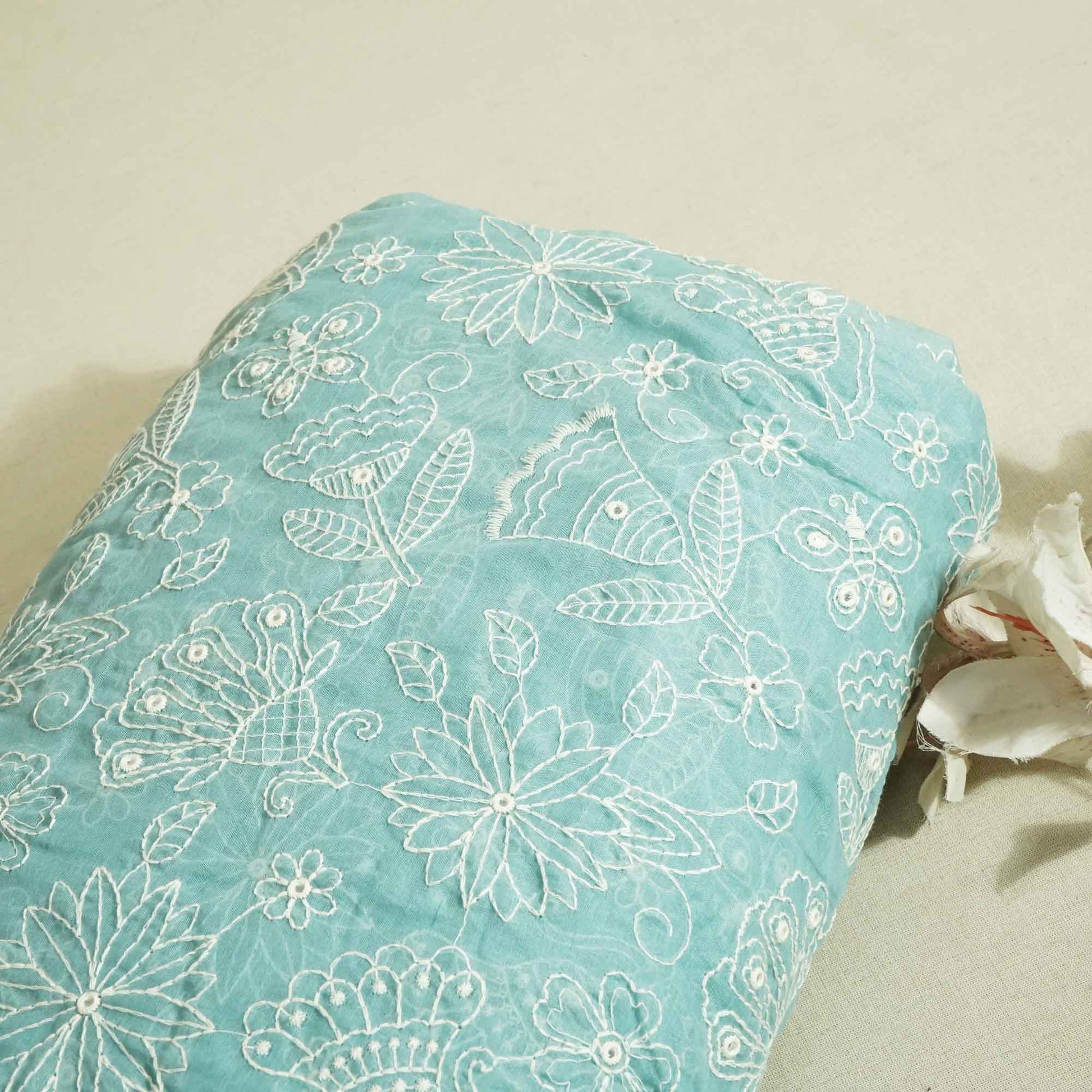 Light Green Hakoba Embroidery Mul Chanderi fabric Chanderi Dyed Fabric WI-26538