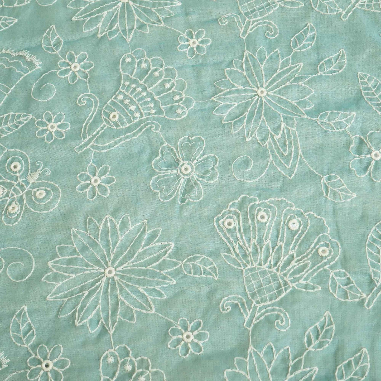Light Green Hakoba Embroidery Mul Chanderi fabric Chanderi Dyed Fabric WI-26538