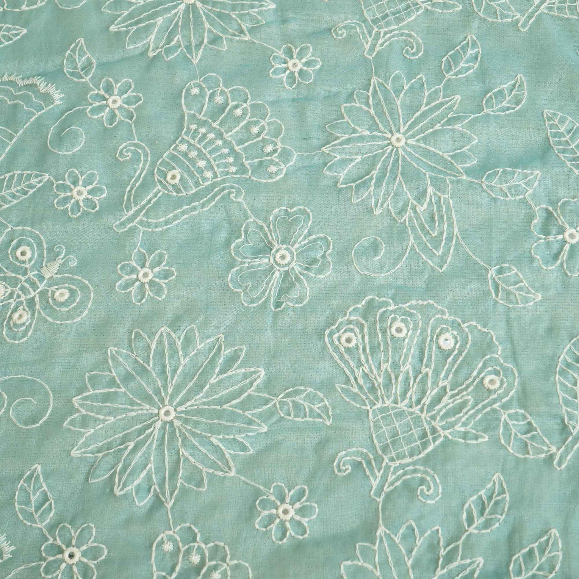 Light Green Hakoba Embroidery Mul Chanderi fabric Chanderi Dyed Fabric WI-26538