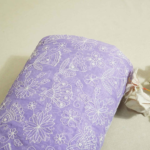 Purple Hakoba Embroidery Mul Chanderi fabric Chanderi Dyed Fabric WI-26539
