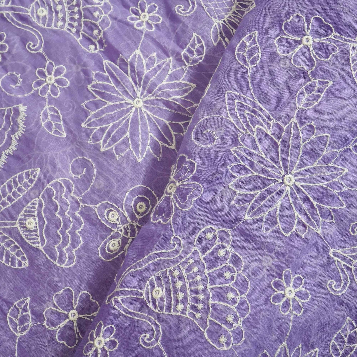 Purple Hakoba Embroidery Mul Chanderi fabric Chanderi Dyed Fabric WI-26539