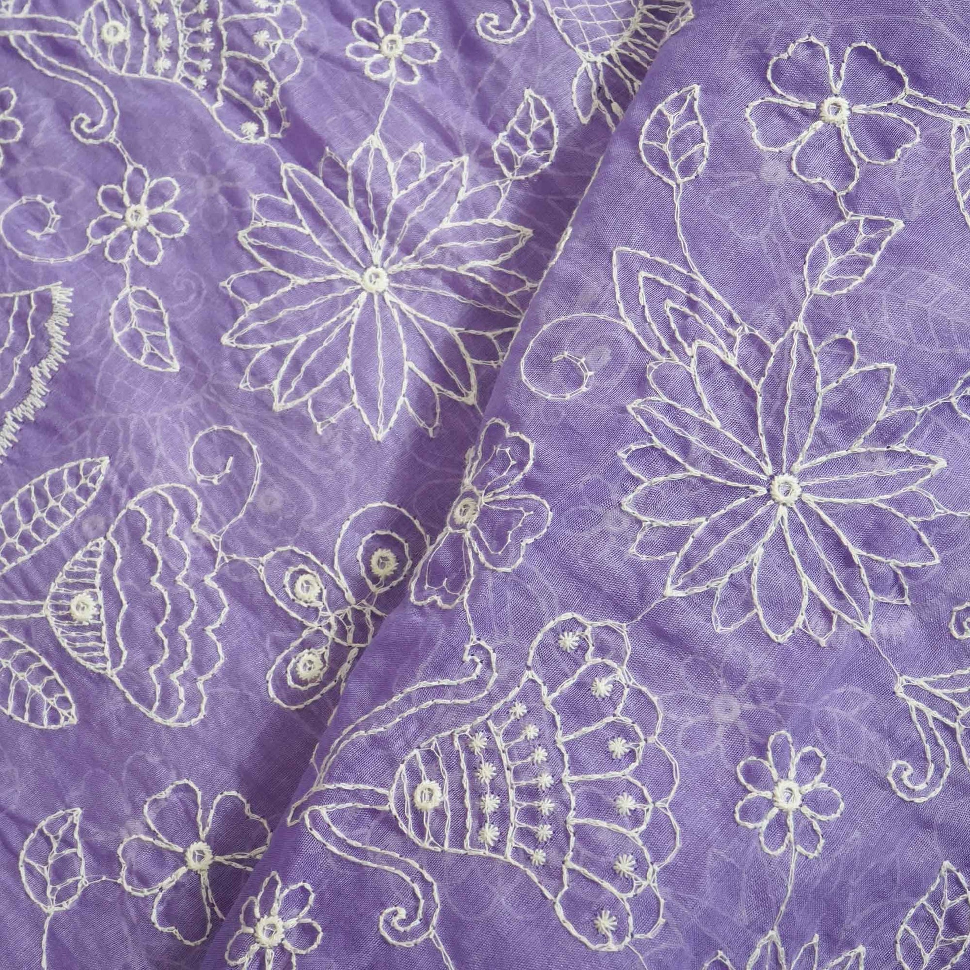 Purple Hakoba Embroidery Mul Chanderi fabric Chanderi Dyed Fabric WI-26539