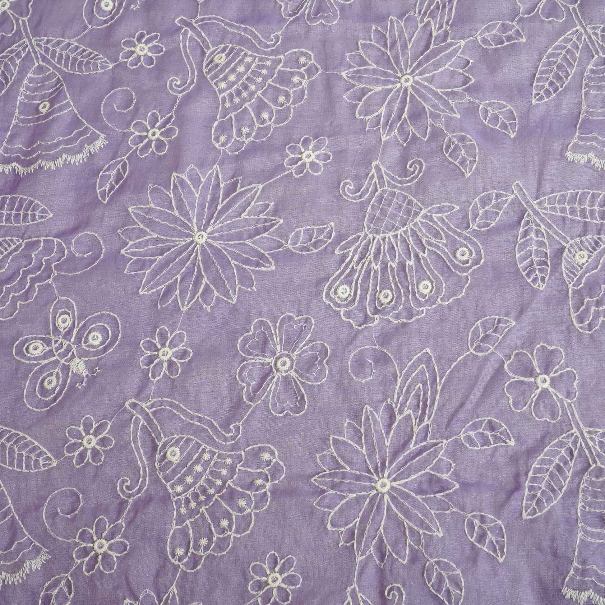 Purple Hakoba Embroidery Mul Chanderi fabric Chanderi Dyed Fabric WI-26539