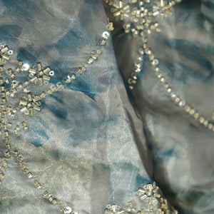 Blue abstract cutdana cutwork embroidery glass tissue fabric Tissue fabric AF-26542
