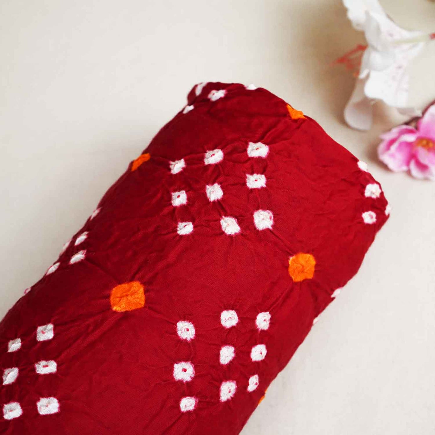 Red Bandhani Print Modal Silk Fabric SC-28266