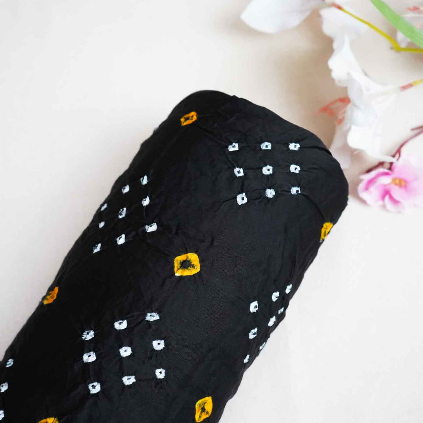 Black Bandhani Print Modal Silk Fabric SC-28267