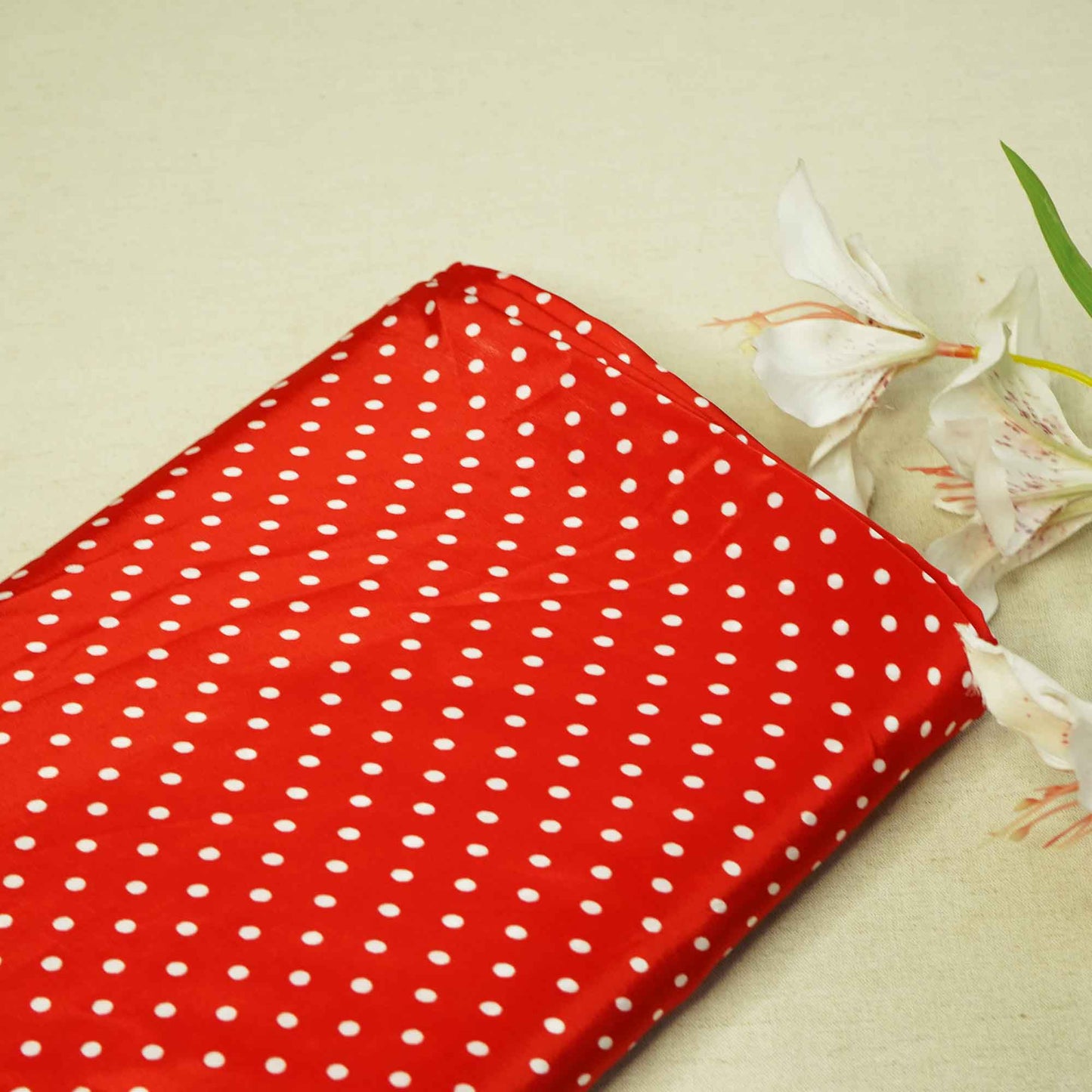Red Polka Dot Print Creap Fabric Print Creap MTF-26831