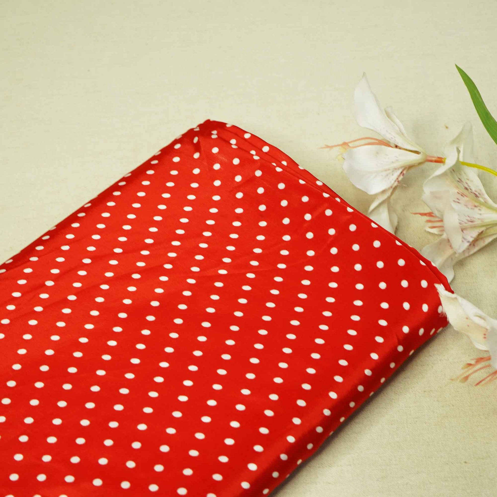 Red Polka Dot Print Creap Fabric Print Creap MTF-26831