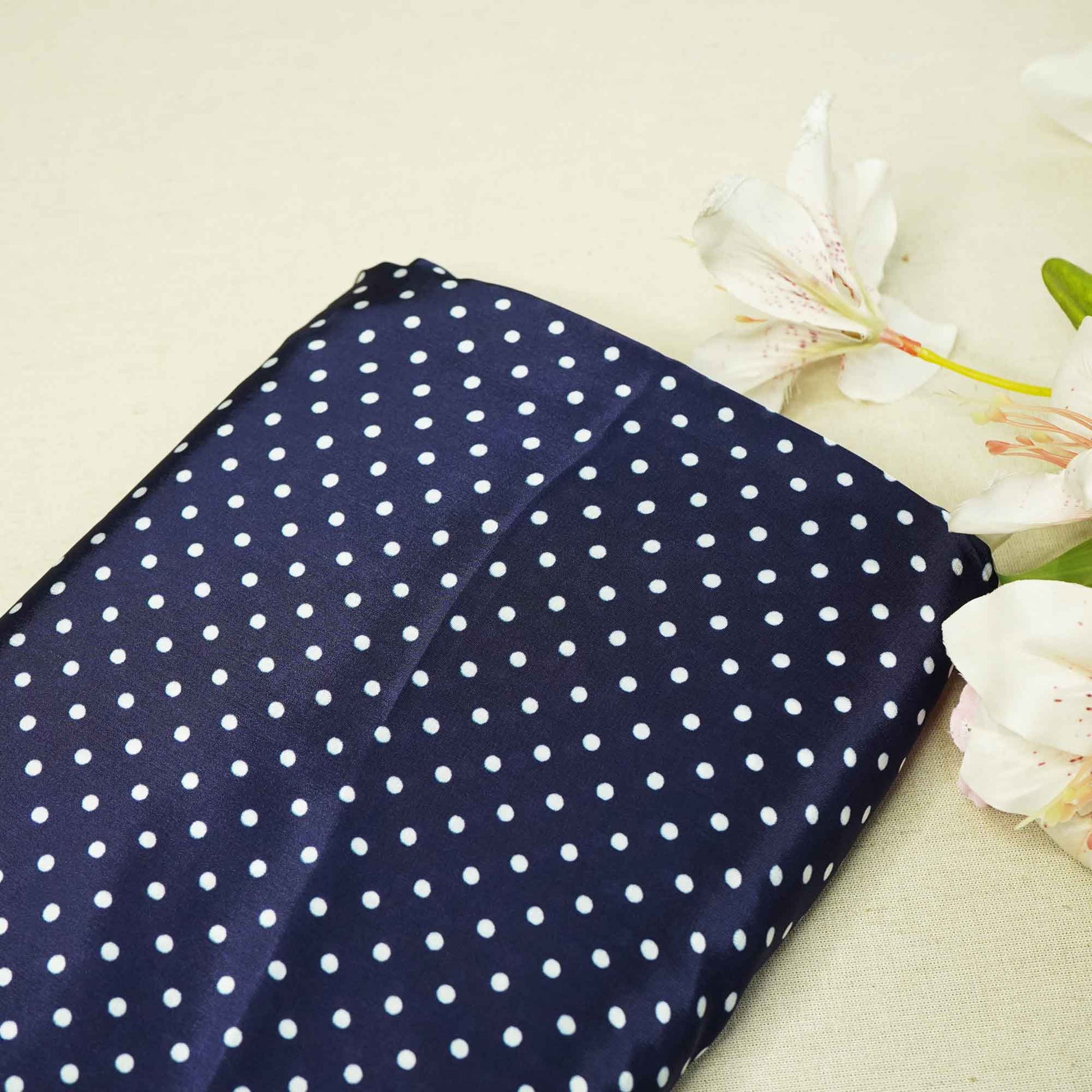 Navy Blue Dot Print Creap Fabric Print Creap MTF-26833