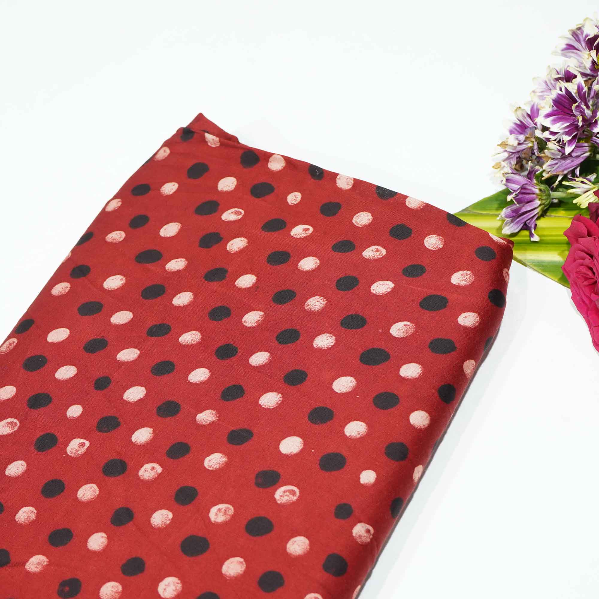 Red Polka Dot Modal Satin Fabric Modal Ajrakh IA-26852