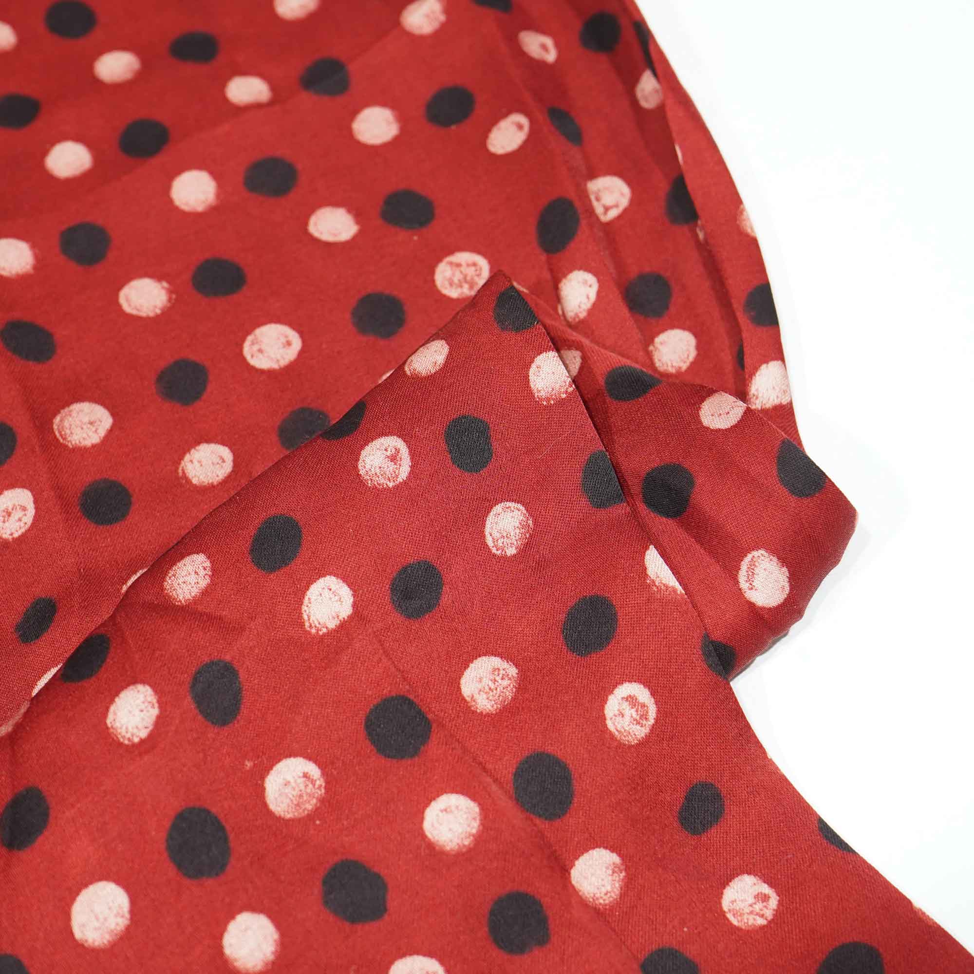 Red Polka Dot Modal Satin Fabric Modal Ajrakh IA-26852