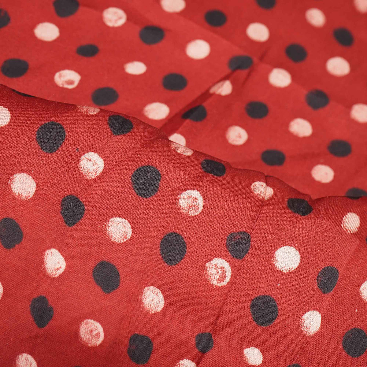 Red Polka Dot Modal Satin Fabric Modal Ajrakh IA-26852