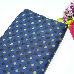 Blue Polka Dot Modal Satin Fabric Modal Ajrakh IA-26856