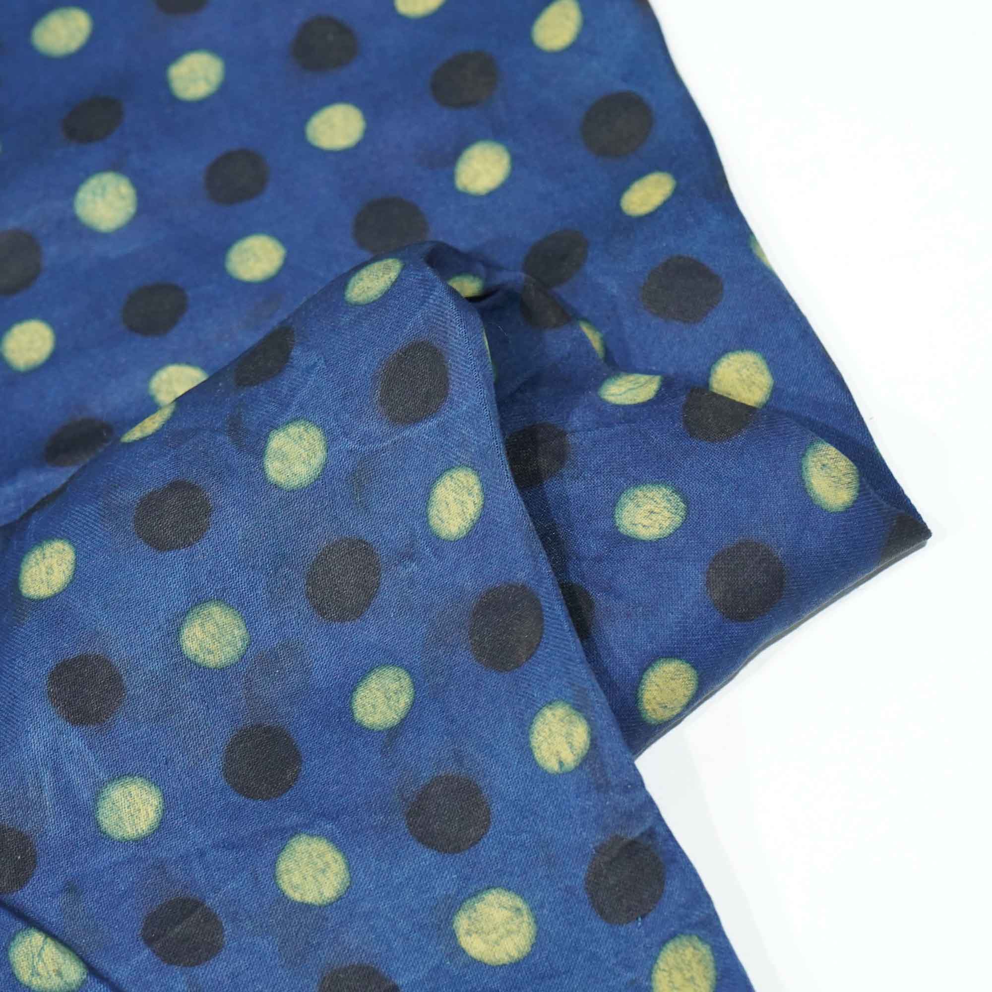 Blue Polka Dot Modal Satin Fabric Modal Ajrakh IA-26856