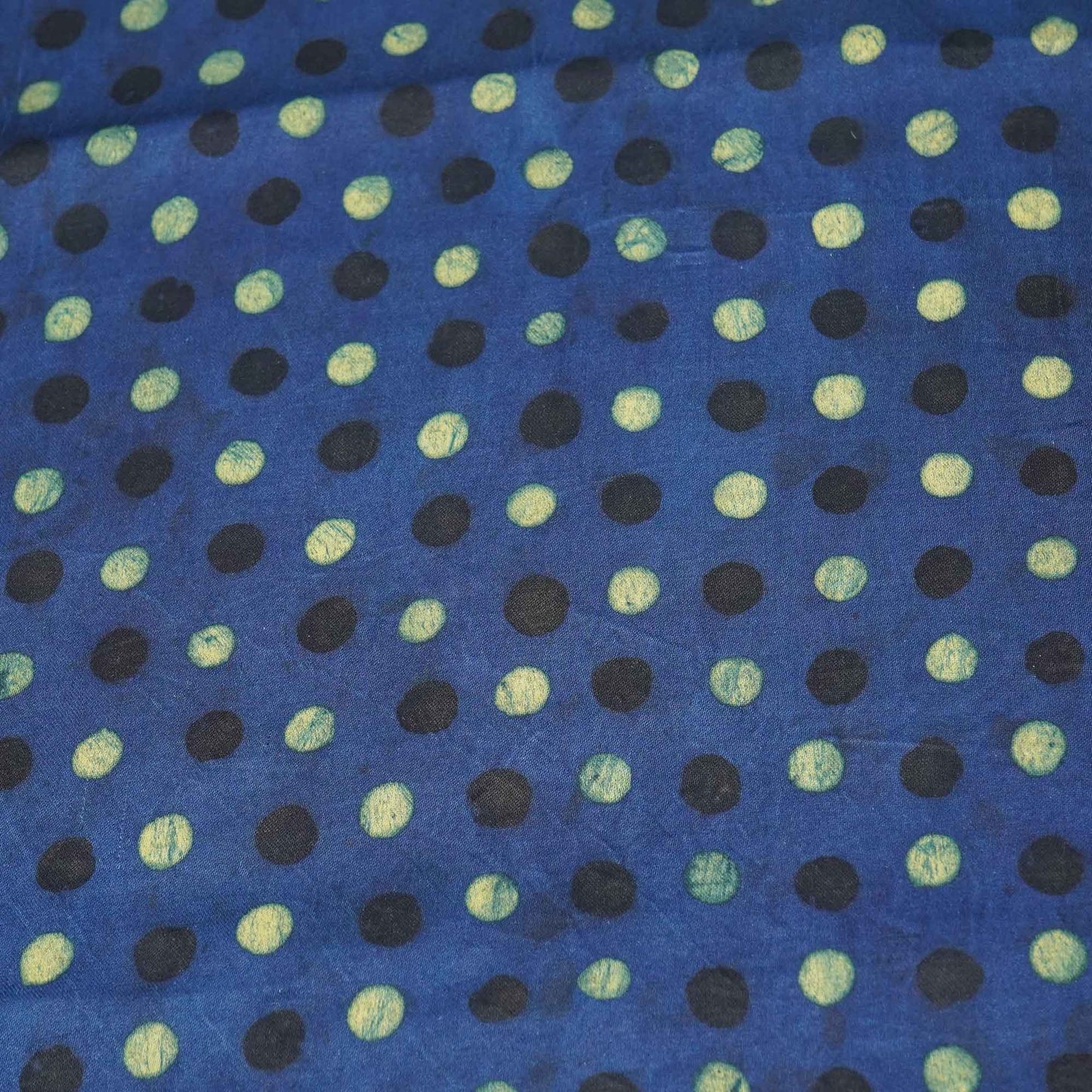 Blue Polka Dot Modal Satin Fabric Modal Ajrakh IA-26856