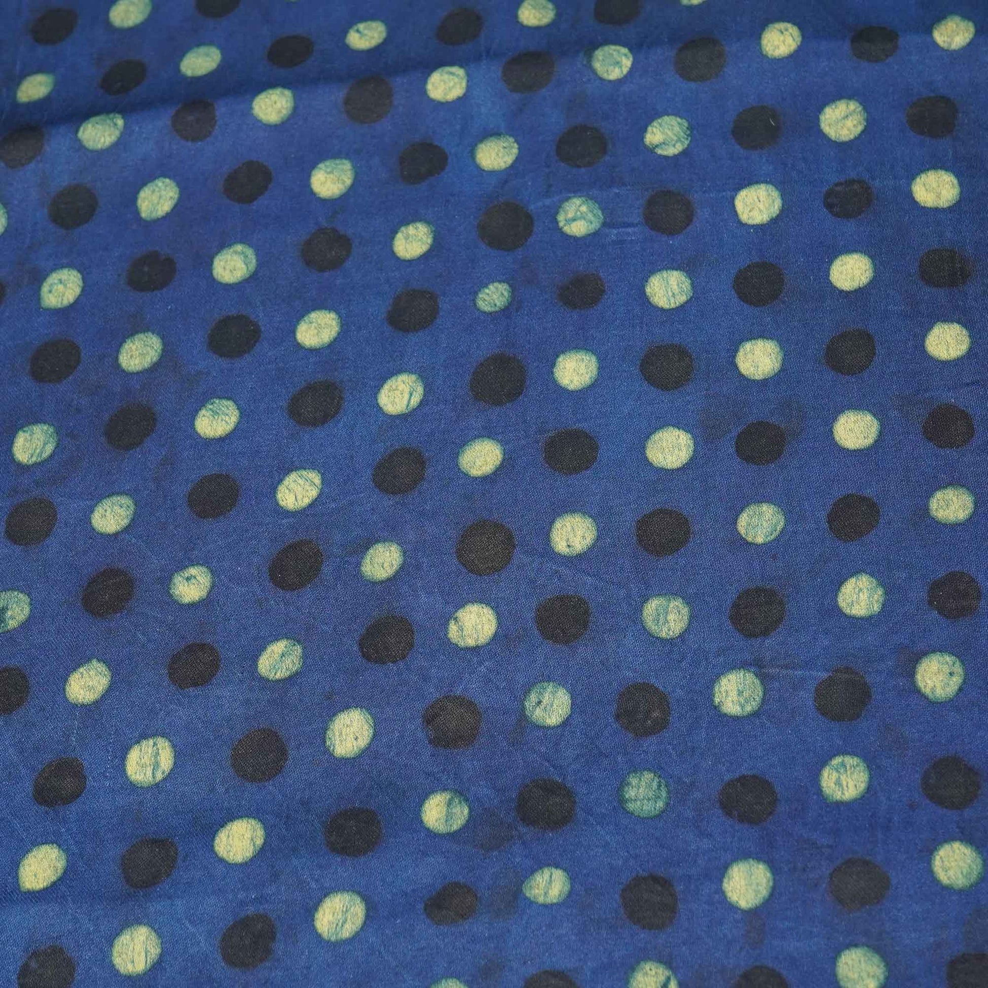 Blue Polka Dot Modal Satin Fabric Modal Ajrakh IA-26856