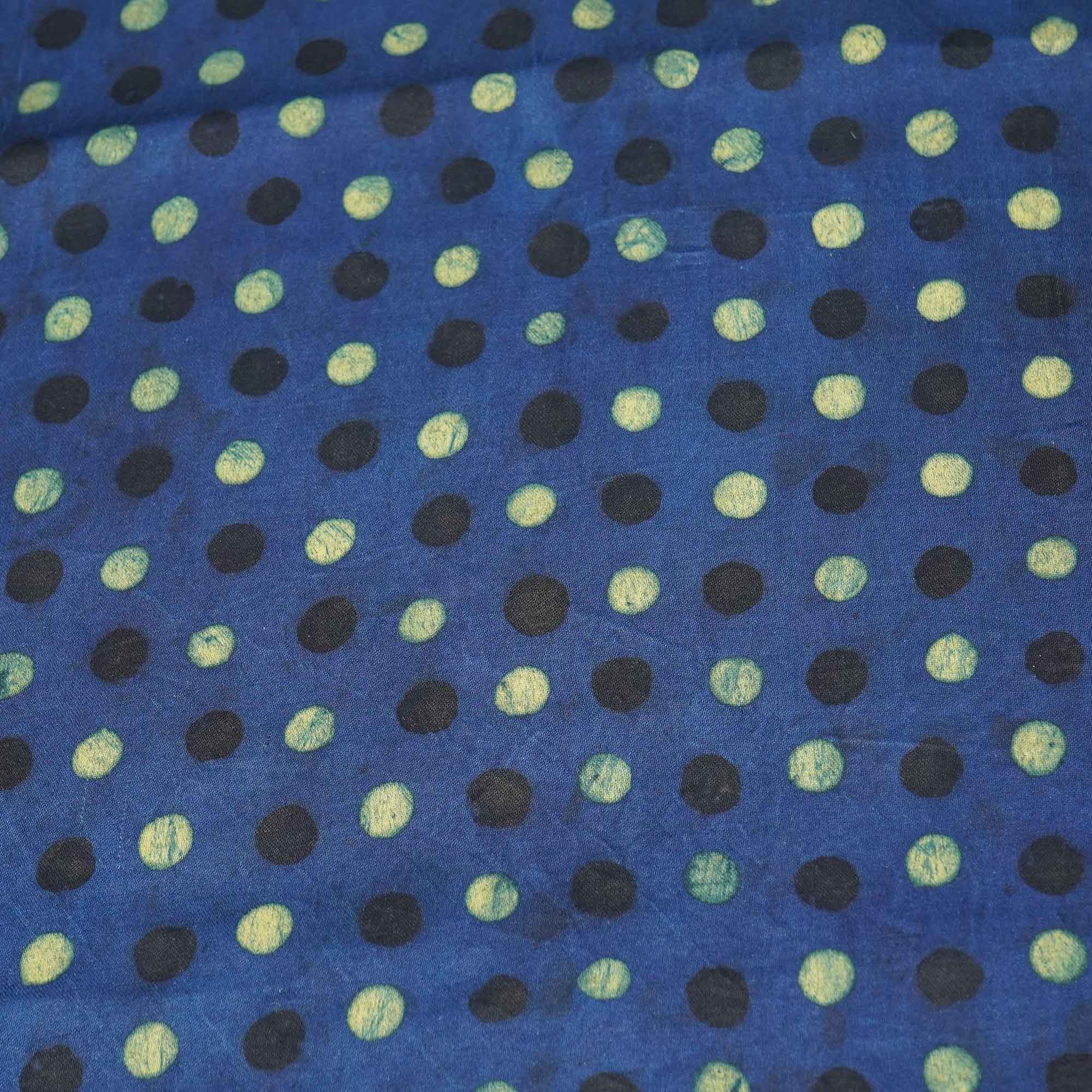 Blue Polka Dot Modal Satin Fabric Modal Ajrakh IA-26856