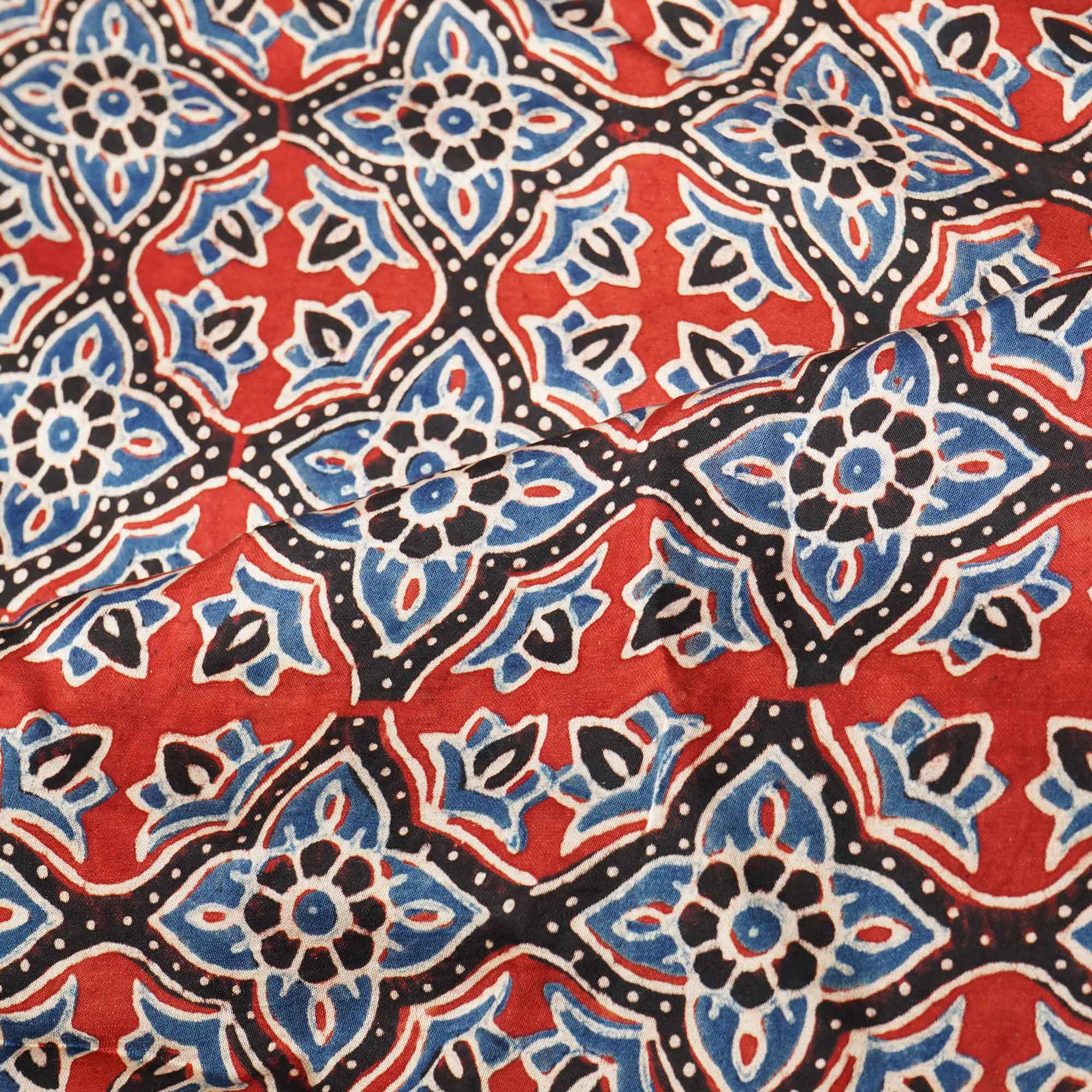 Red Ajrakh Modal Satin Modal Ajrakh IA-26858