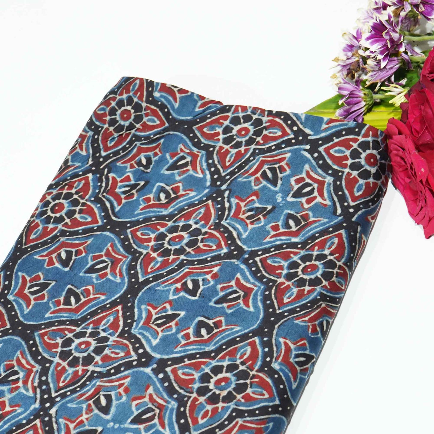 Dark Blue Ajrakh Modal Satin Modal Ajrakh IA-26863
