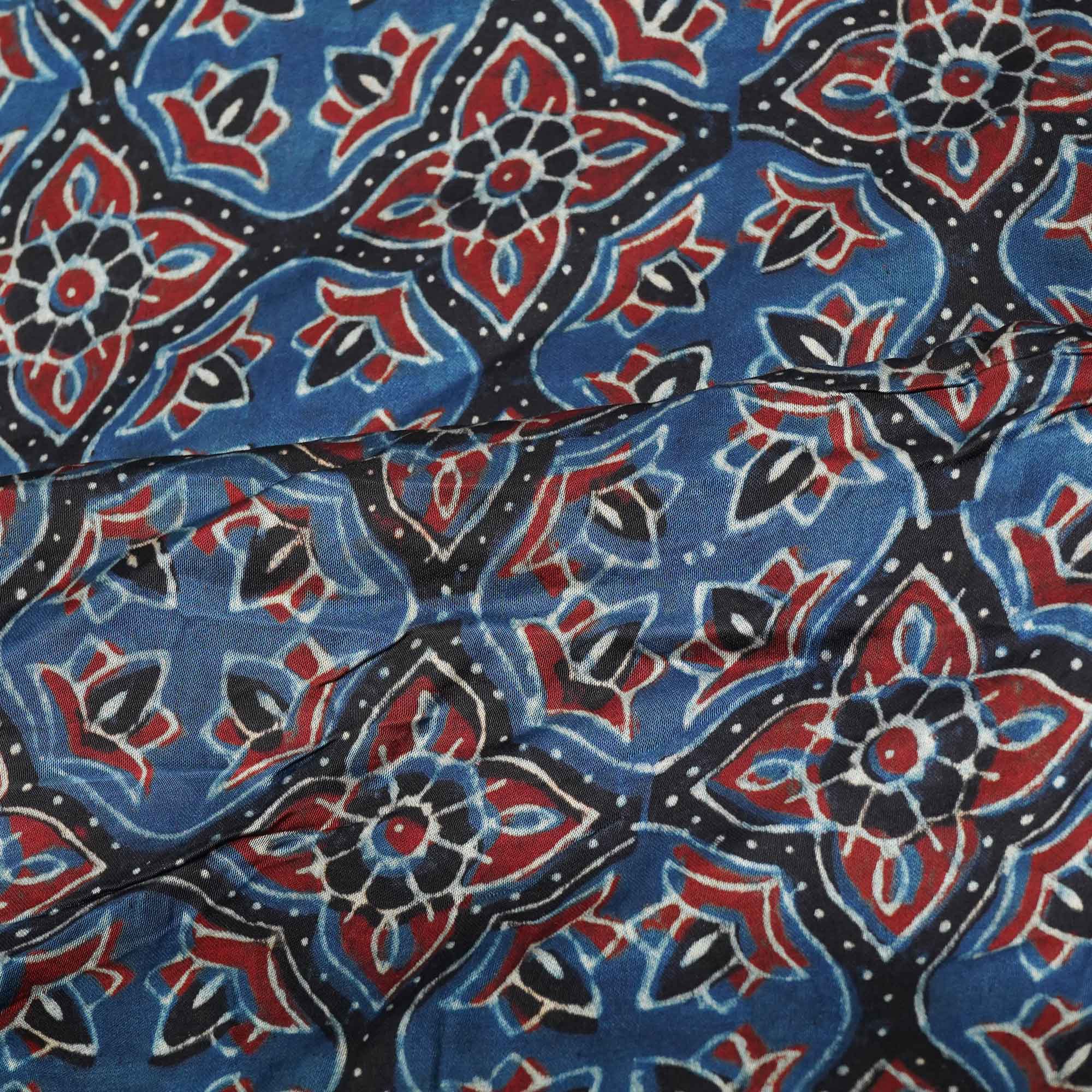 Dark Blue Ajrakh Modal Satin Modal Ajrakh IA-26863