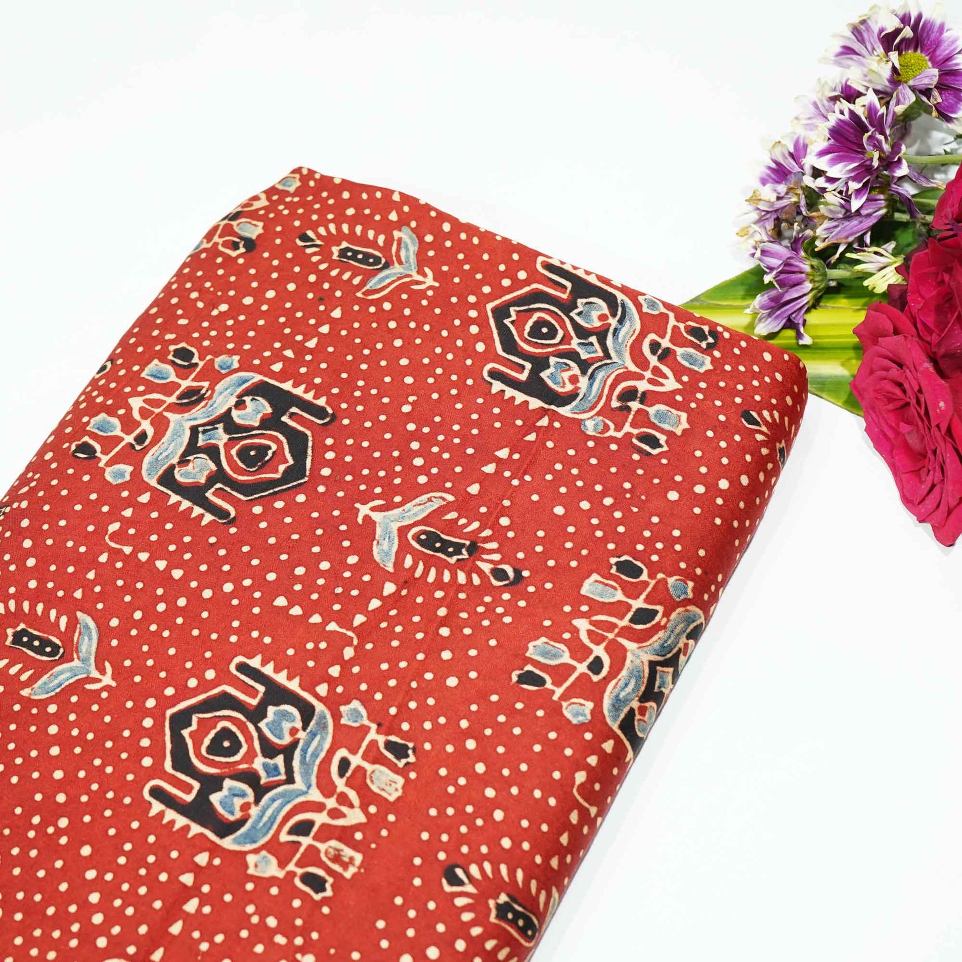 Red Ajrakh Modal Satin Modal Ajrakh IA-26866