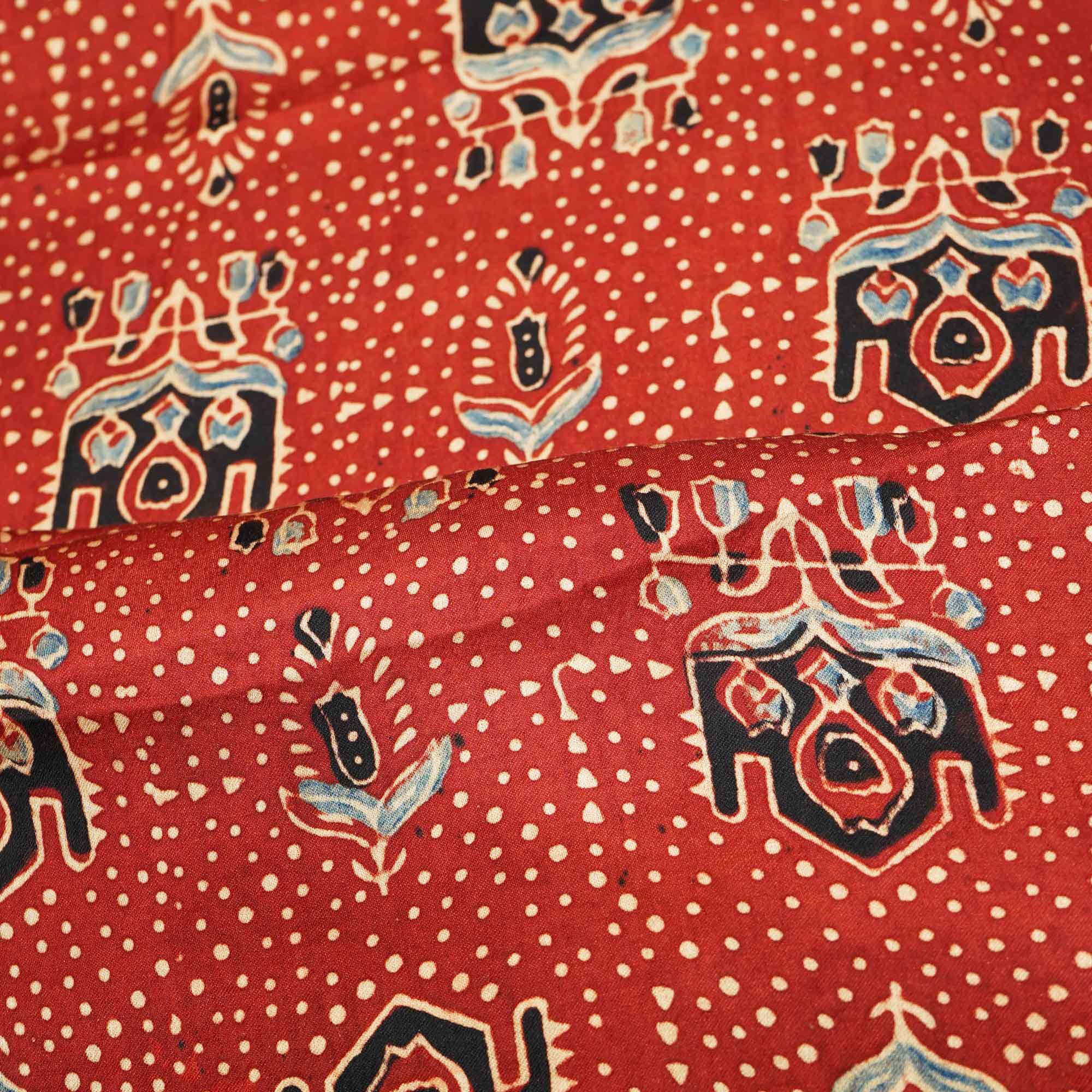 Red Ajrakh Modal Satin Modal Ajrakh IA-26866