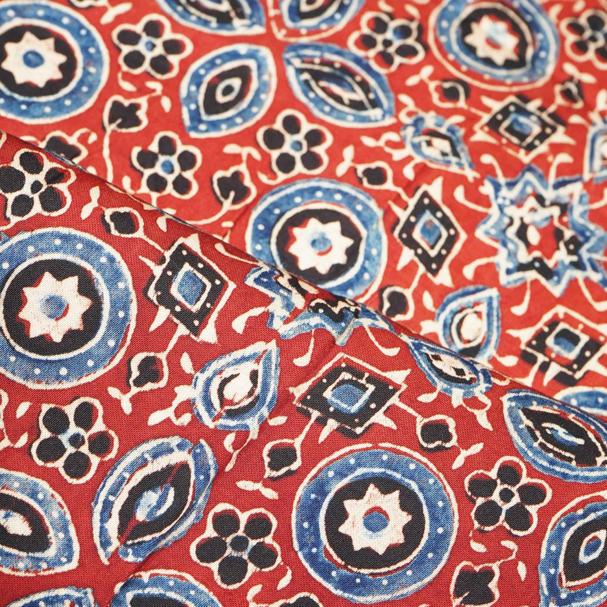 Red Ajrakh Modal Satin Modal Ajrakh IA-26875